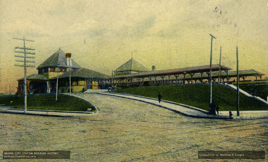 Postcard: Brockton, Then and Now, Railroad Station (west side) 1907